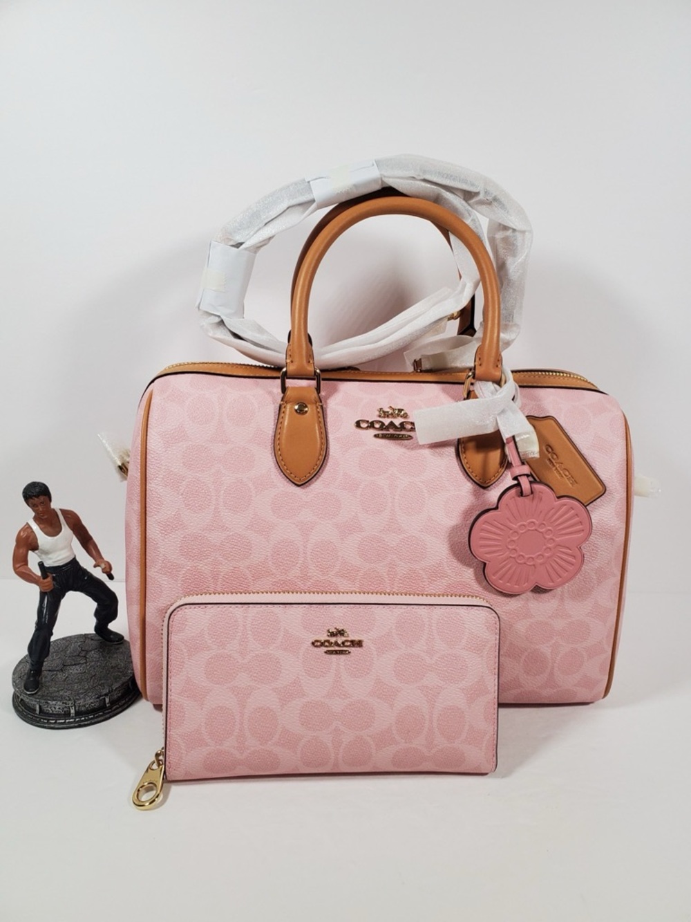 Bundle Coach Large Rowan+Wallet/Wristlet Powder Pink Signature Canvas Set